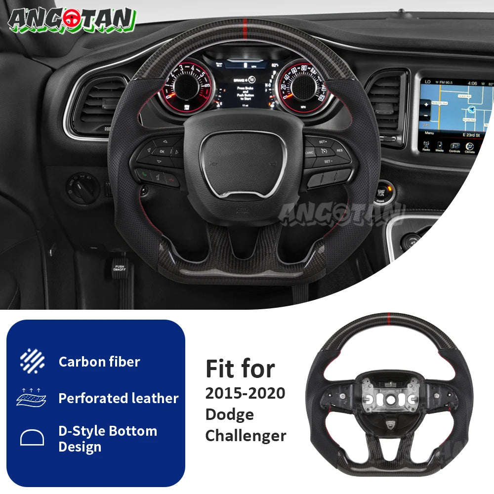 Carbon Fiber Steering Wheel For Dodge Challenger Charger 2015-2022 Alcantara LED Racing Steering Wheel Customized Perforated