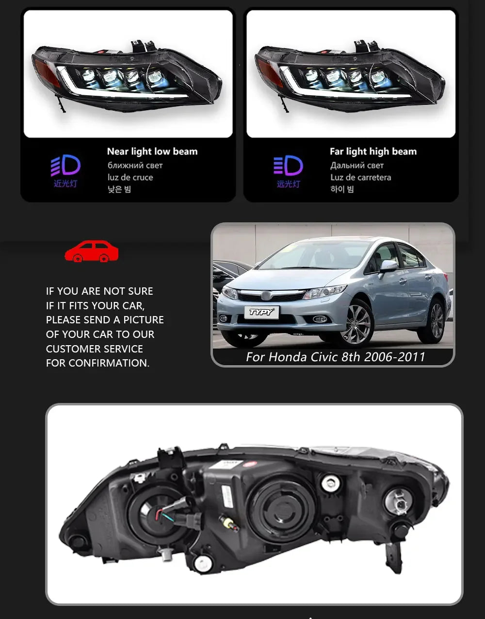 Car For Honda Civic 8th Gen Headlight 2006-2011 Upgrade Modified to New DRL Dynamic Turn Signal LED Headlight Auto Accessories