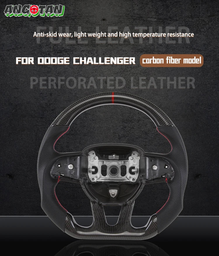 Carbon Fiber Steering Wheel For Dodge Challenger Charger 2015-2022 Alcantara LED Racing Steering Wheel Customized Perforated
