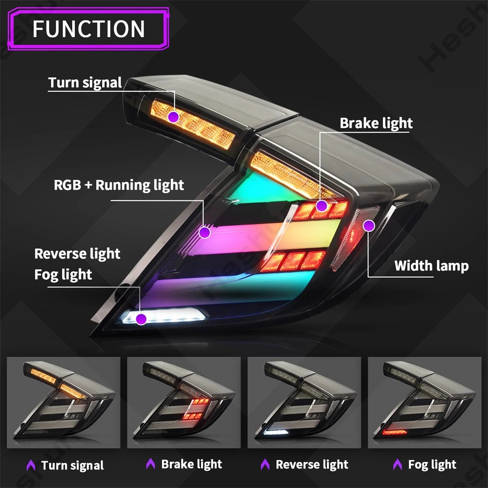 Taillights For Honda Civic Hatchback/Type R 2016-2022 FK7 FK8 10th Gen Tail Lamp Rear Fog Light LED Sequential Signal Assembly