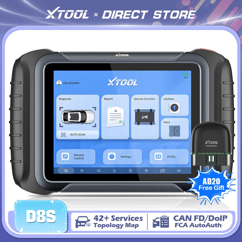 XTOOL D8S Car Diagnostic Tools Bidirectional Scan Tool Automotive Scanner ECU Coding Key Programming 42+ Services Topology Map