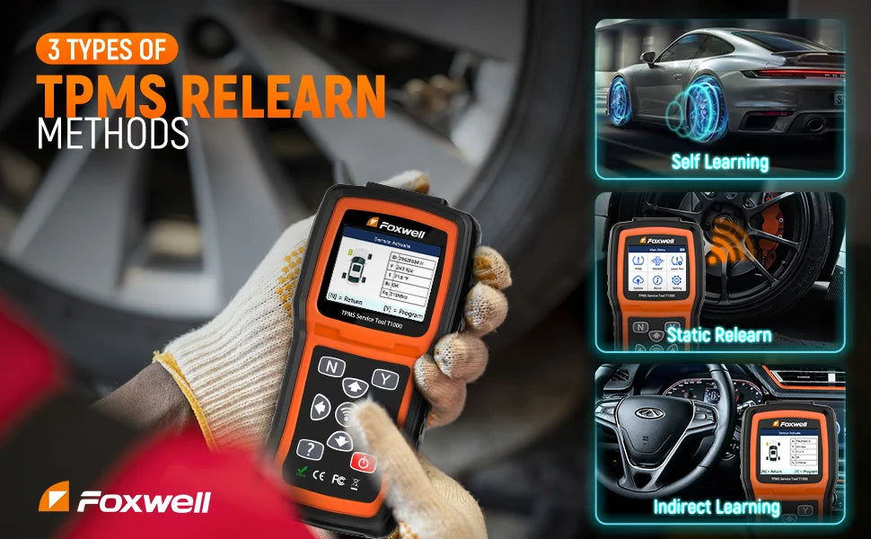 Foxwell T1000 TPMS Tool Tire Pressure Monitoring Sensor Programming Relearning Activation and OBD System Reset Car TPMS Reset