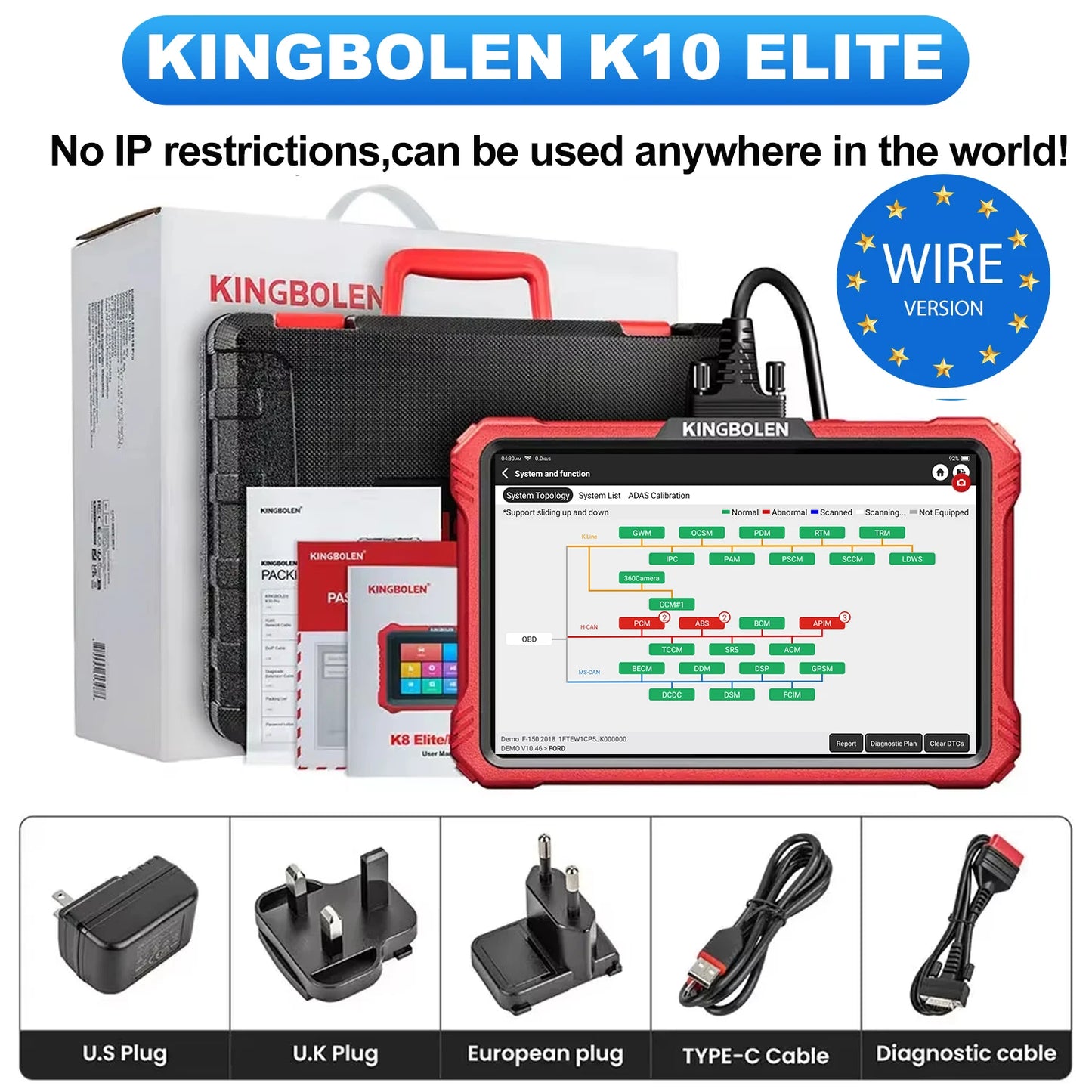 2025 KINGBOLEN K10 Pro Bi-Directional Scanner Full Systems Diagnostic Scan Tool, 40 Reset ECU Coding,AutoAuth for FCA SGW
