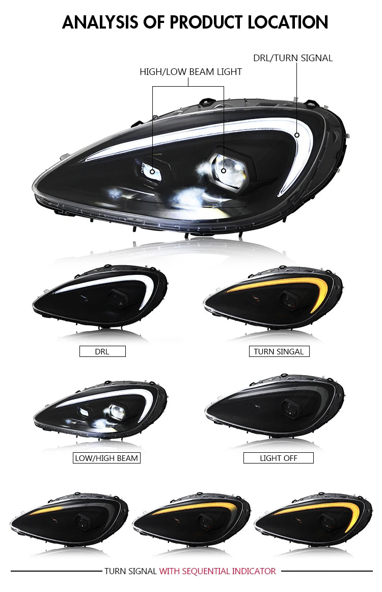 TT-ABC Modified LED Headlight For Chevrolet Corvette C6 2005-2013 Head Lamp With Porsche Design Sequential Turn Signal Assembly