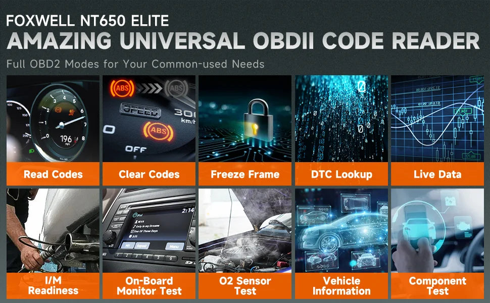 FOXWELL NT650 Elite OBD2 Scanner Diagnostic Tool ABS Airbag SAS EPB Oil A/F Reset Car Ananlyzer OBDII 3 System Automotive Tester