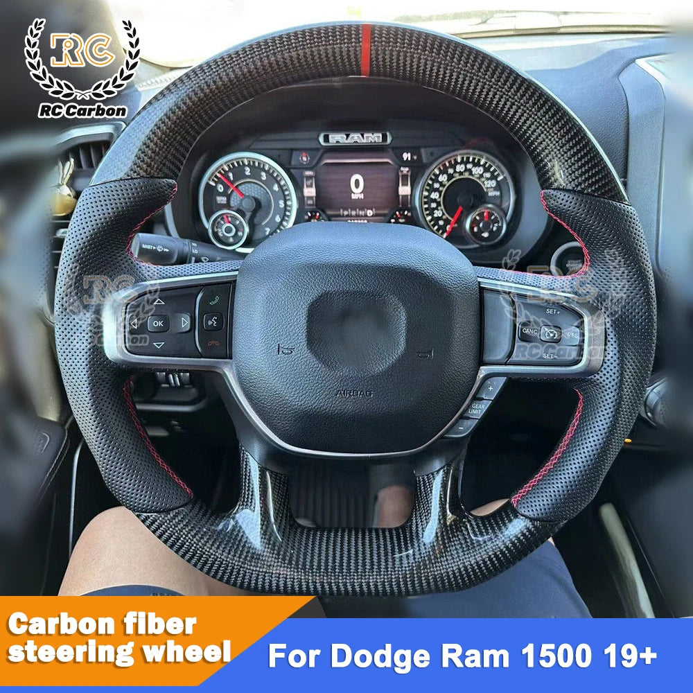 Heated Real Carbon Fiber Steering Wheel Suit For Dodge RAM 1500 2500 2019 2020 2021 Car Steering Wheel（NOT For TRX)