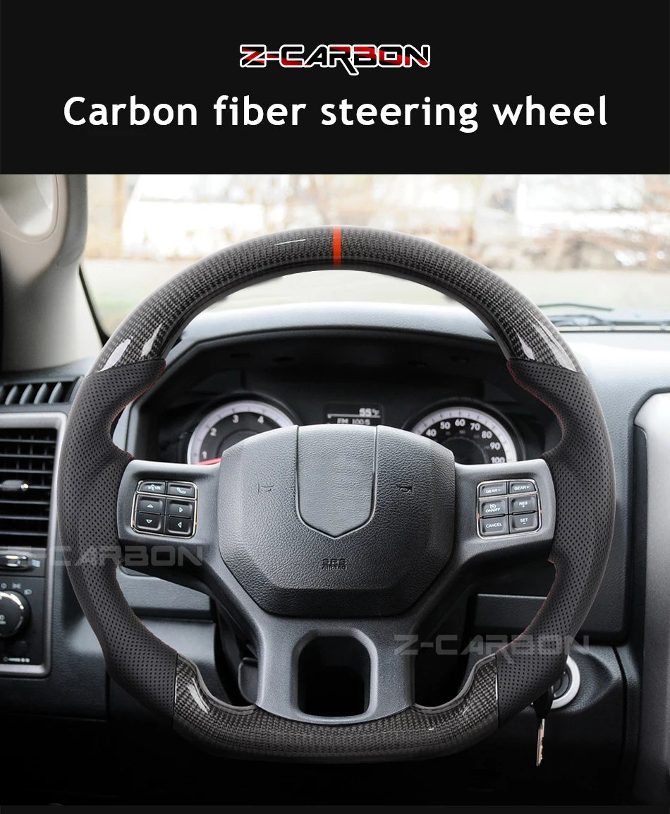 Carbon Fiber Steering Wheel For Dodge Ram 1500 2500 3500 2012‑2018 Perforated Leather Steering Wheel Replacement Accessories
