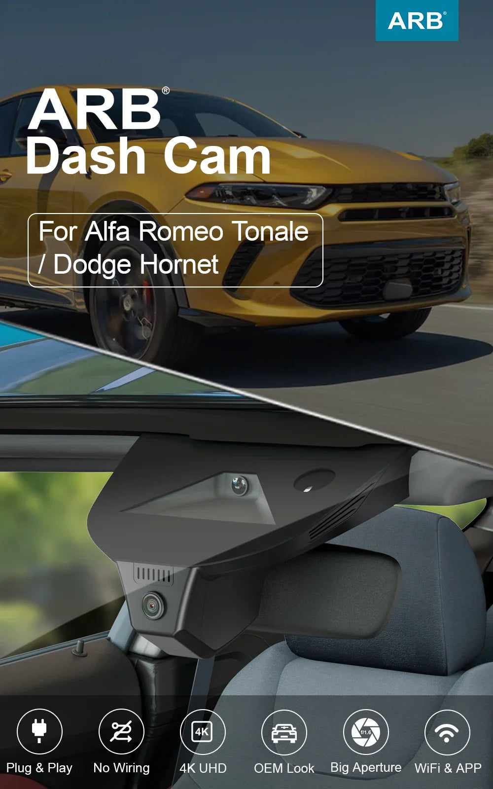 Car Cam For Dodge Hornet / Alfa Romeo Tonale 2023 2024 2025, Perfect Original Factory Style Vehicle Recording Camera