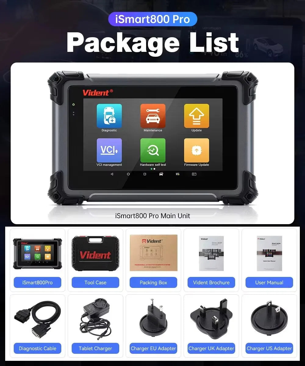 Vident iSmart800Pro Car Scanner All System Diagnosis 40 Reset Function OBDII Full Function Key Fob Programming Scanner Tool