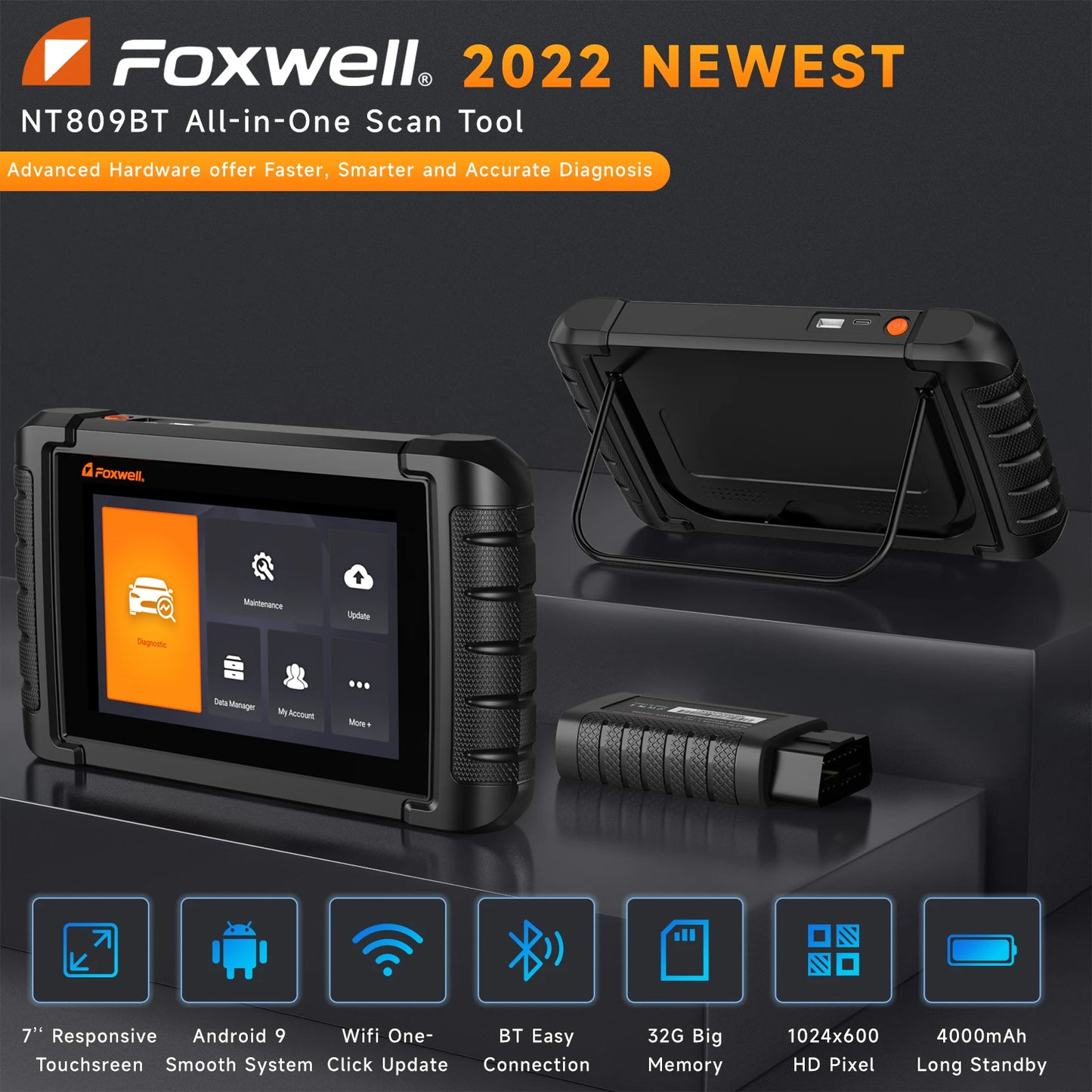 FOXWELL NT809 BT OBD2 Bluetooth All System Bi-Directional 30+ Reset Code Reader OBD2 Scanner Automotivo Car Diagnostic Tool