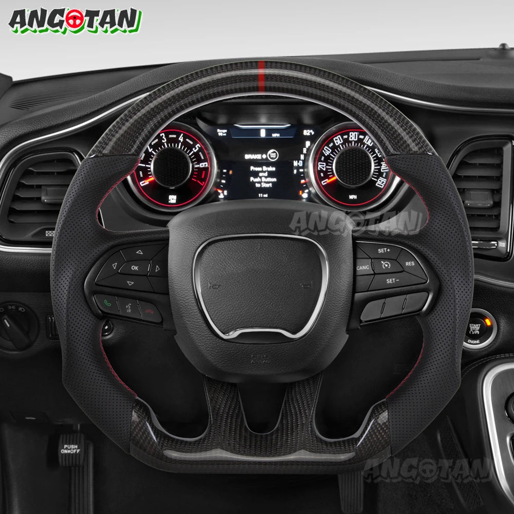 Carbon Fiber Steering Wheel For Dodge Challenger Charger 2015-2022 Alcantara LED Racing Steering Wheel Customized Perforated