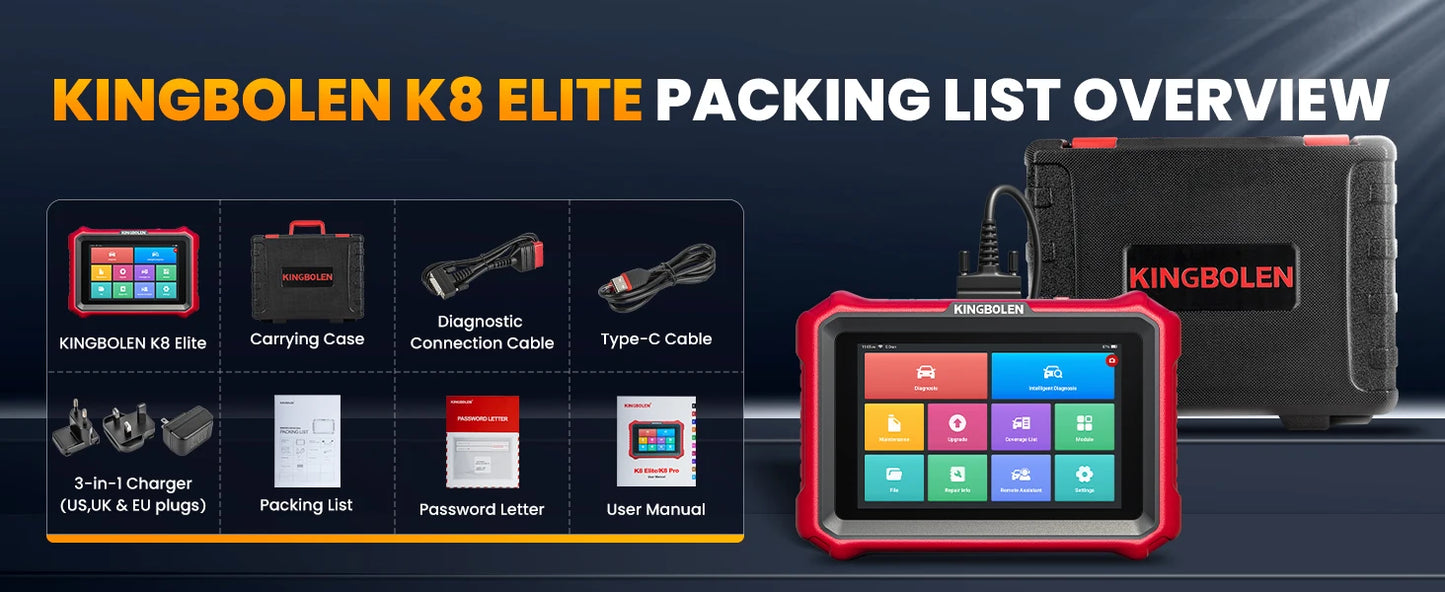 [Lifetime Free Update] KINGBOLEN K8 PRO ELITE Auto Diagnostic Tool Full System ECU Coding 40 Service Bidirectionnal OBD2 Scanner