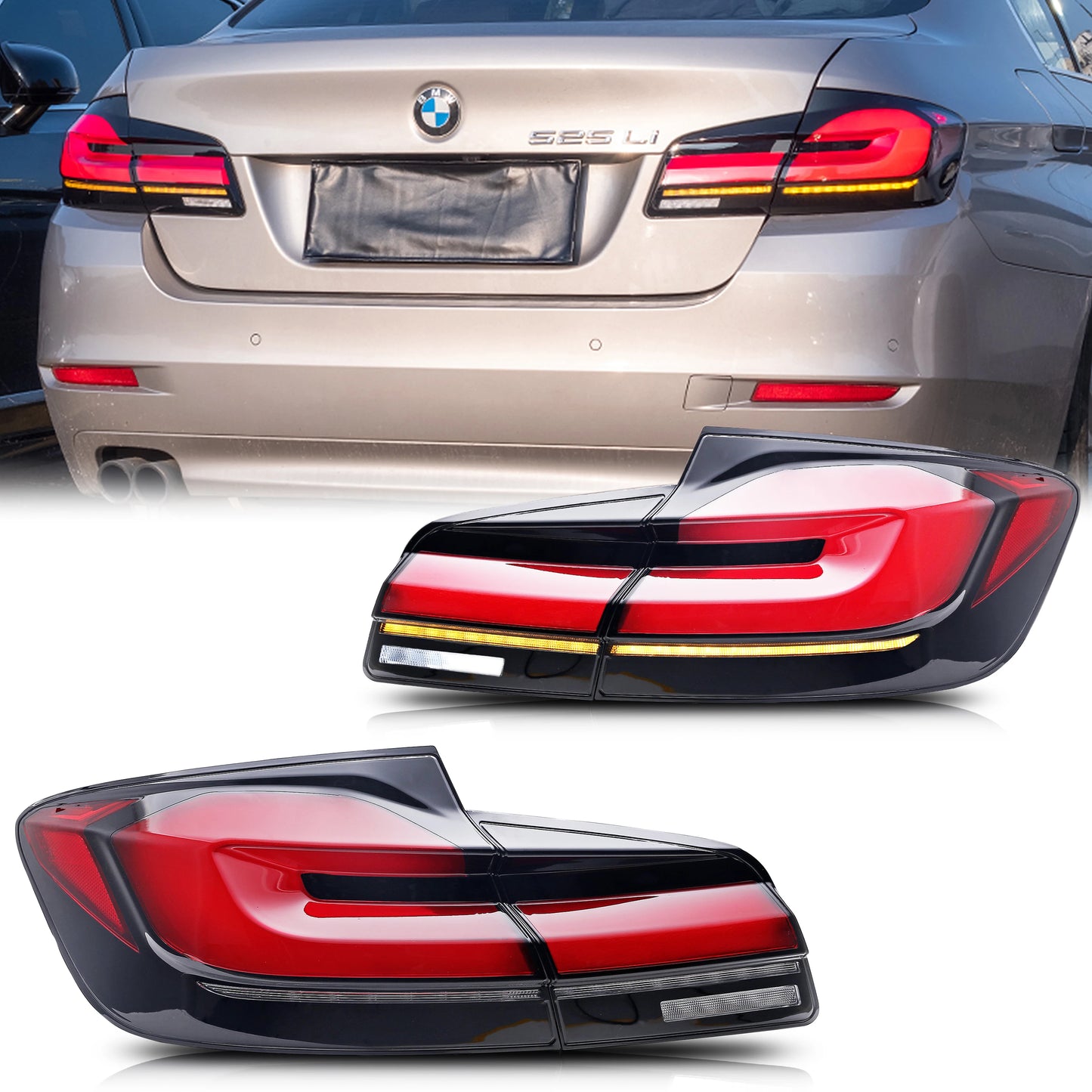 LED Tail Lights Assembly for BMW F10 M5 5-Series Saloon 2009-2016 Sequential Blinker Dynamic Animation Black Rear Lamps Assembly