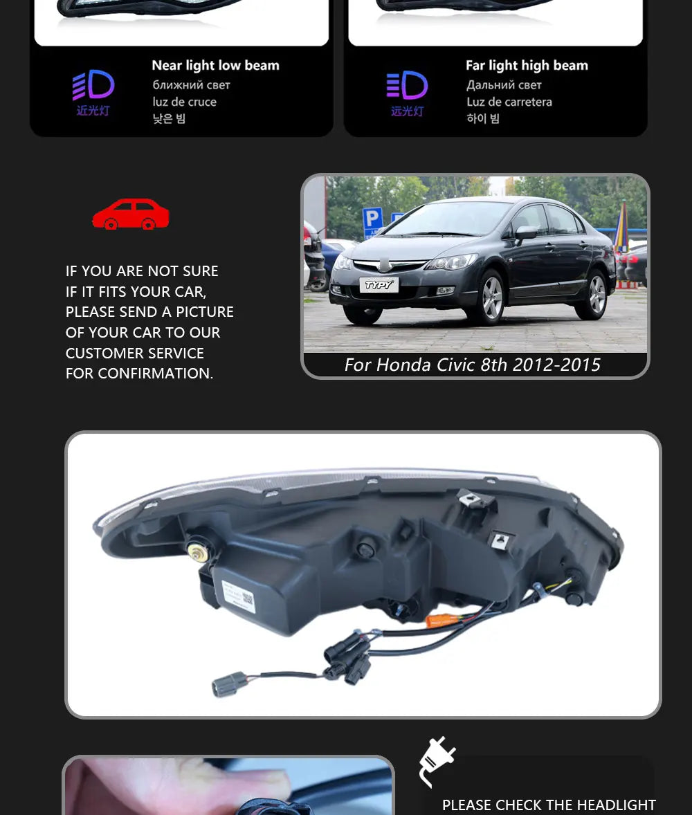 TYPY Car Lights For Honda Civic 8th FD2 Headlight 2012-2015 LED Projetor head Lamp Daytime Running Light Automotive Accessories