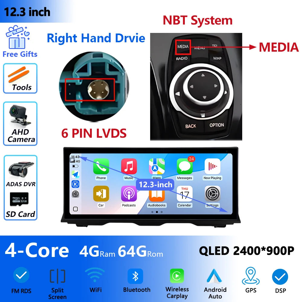 RHD For BMW 5 Series F10 F11 2011 - 2017 Android Wireless Carplay Radio Multimedia Player GPS WIFI DSP Stereo Screen Accessories