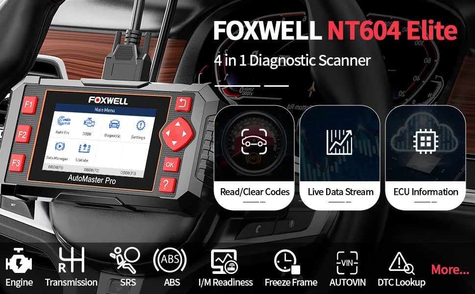 FOXWELL NT604 Elite Wireless OBD2 Scanner Engine ABS SRS Transmission Diagnostic Tools Automotive Scanner OBD 2 Code Reader