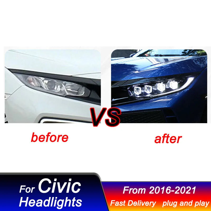 Car Led Headlights For Honda CIVIC 2016-2021 Bugatti style full LED Head Lamp daytime running DRL Head Lamp Front light Assembly