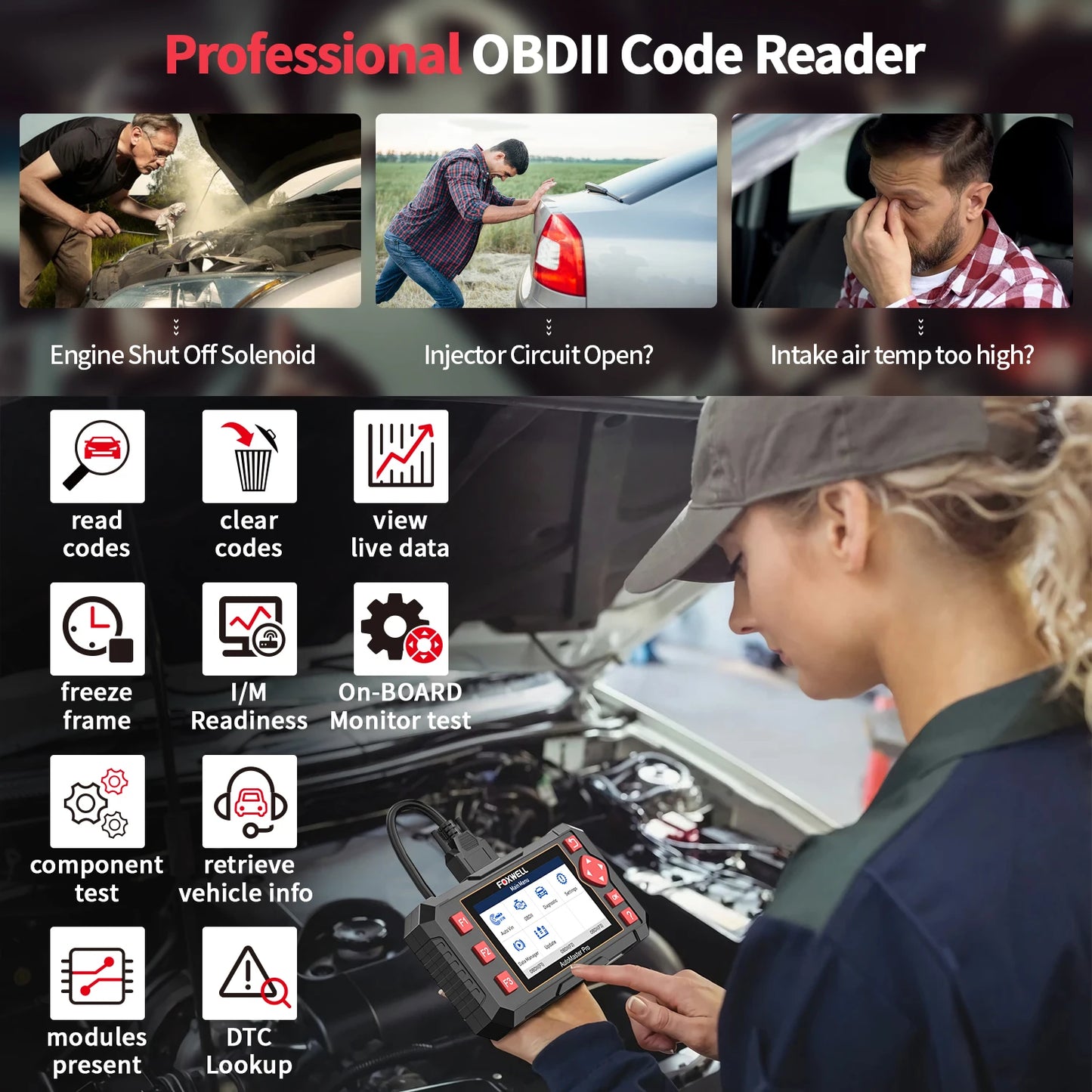 FOXWELL NT604 Elite Wireless OBD2 Scanner Engine ABS SRS Transmission Diagnostic Tools Automotive Scanner OBD 2 Code Reader