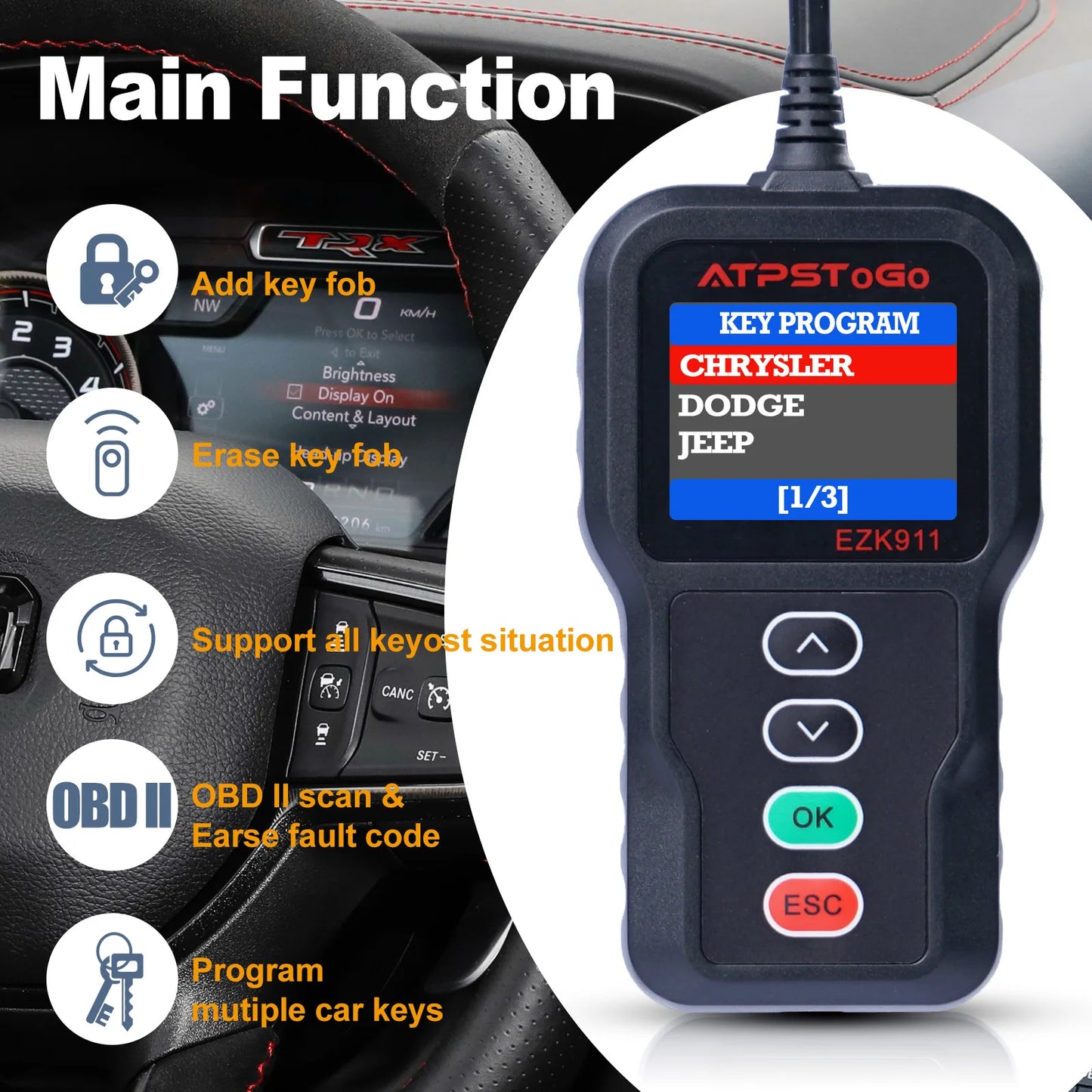 ATPSTOGO New Replacement Remote Key fob and Programmer tool For 2007-2017 Dodge Ram 1500 2500 3500 programming key fob GQ4-53T