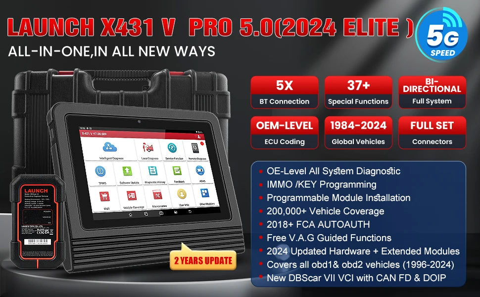 Launch X431 PRO V5.0 Car Diagnostic Tools ECU Online Coding Active Test Car Diagnostic Tools CAN FD 36 Resets Car Auto scanner