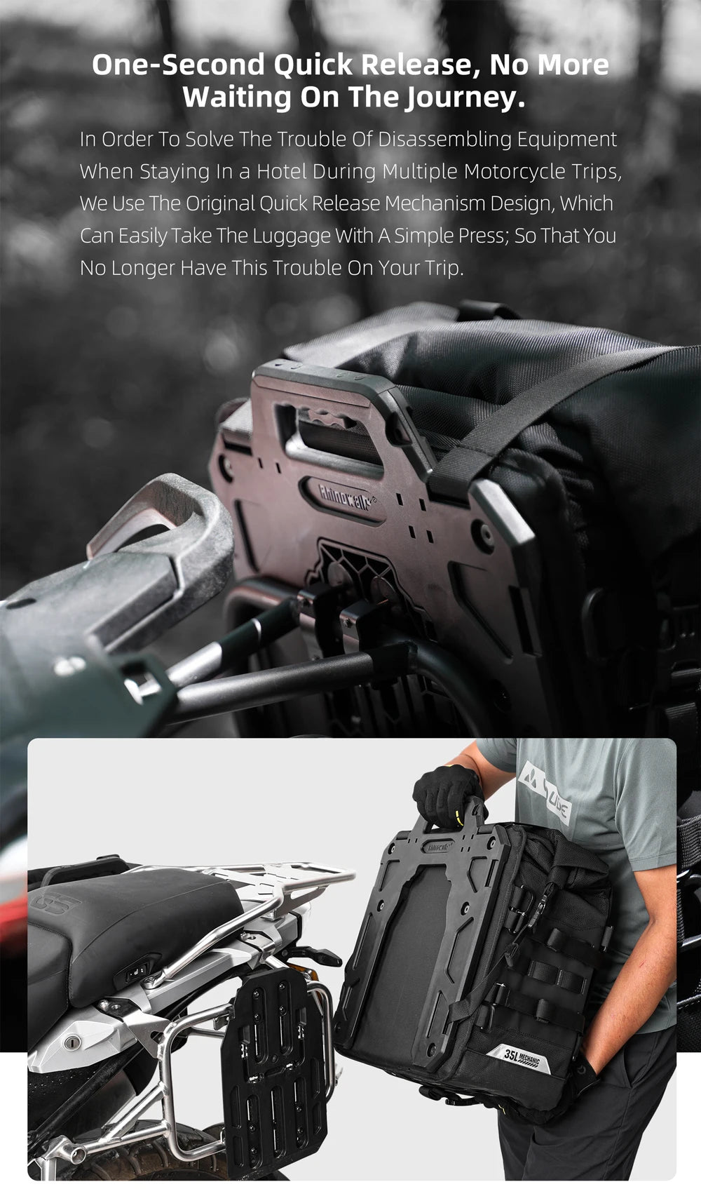 Rhinowalk Motorcycle Side Bag 35L Waterproof Quick Release Saddle Bag For BMW R1300GS R1250GS R1200GS S1000XR Motorbike Luggage