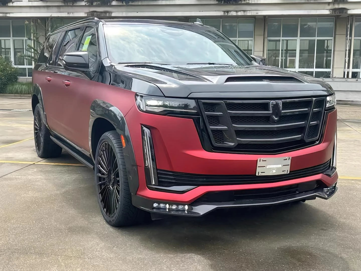 for Cadillac Escalade Upgrade  LD Style Carbon Fiber Wide Body Kit with New Front Lip Rear Diffuser Spoiler Hood Grill