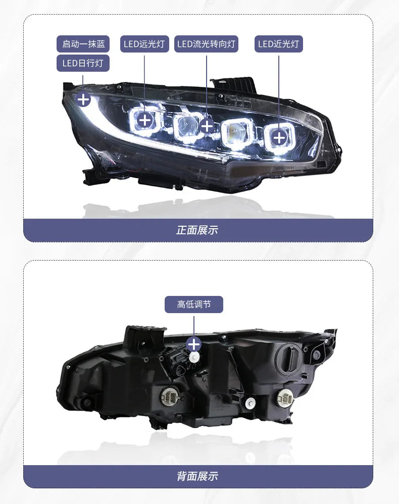 Car Led Headlights For Honda CIVIC 2016-2021 Bugatti style full LED Head Lamp daytime running DRL Head Lamp Front light Assembly