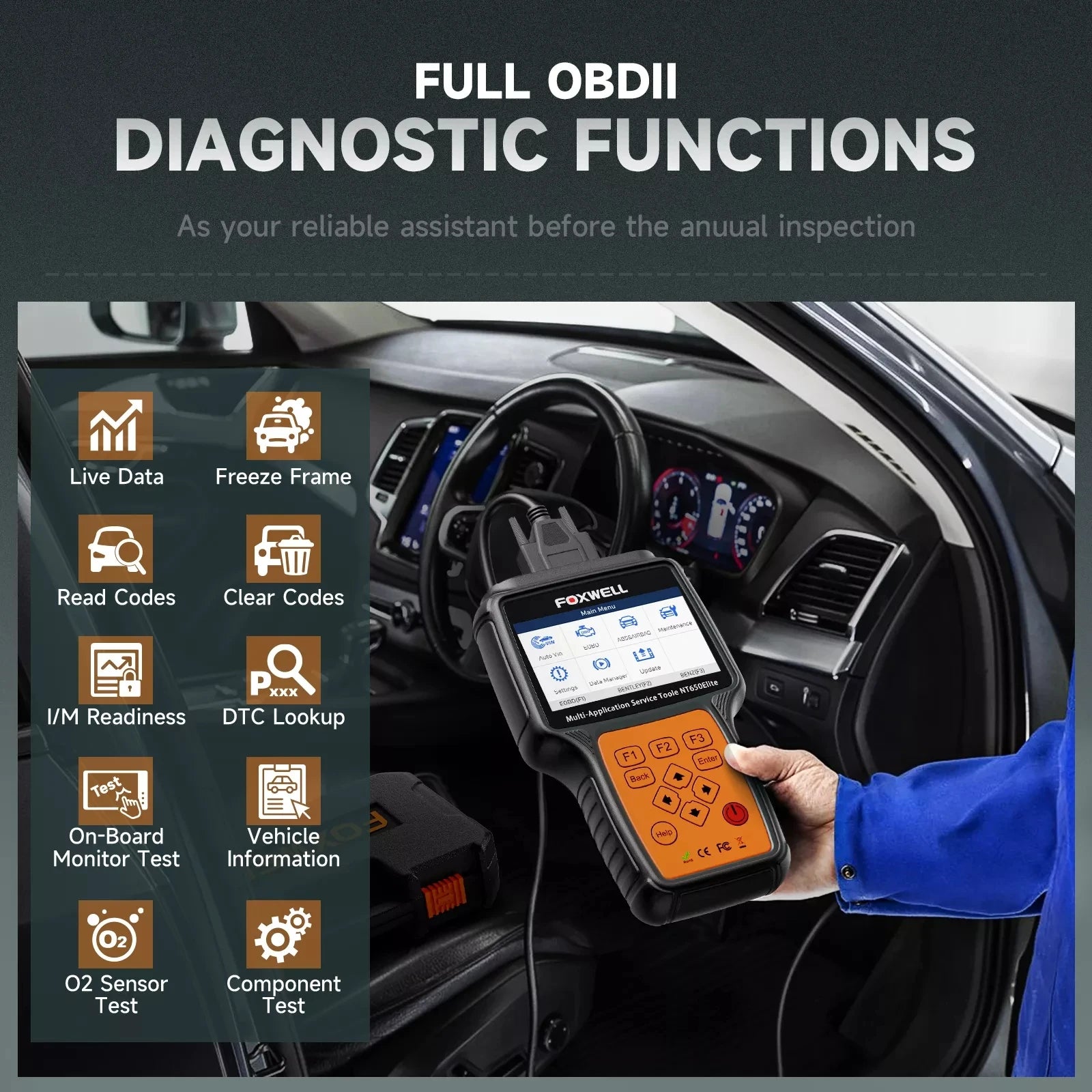 FOXWELL NT650 Elite OBD2 Scanner Diagnostic Tool ABS Airbag SAS EPB Oil A/F Reset Car Ananlyzer OBDII 3 System Automotive Tester