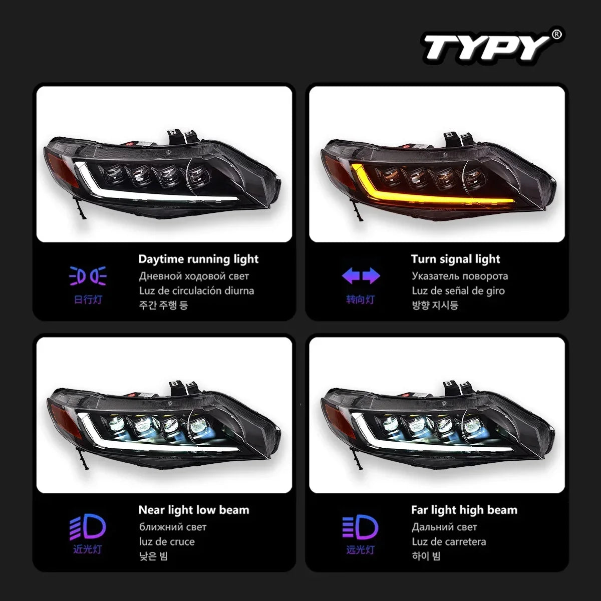 Car For Honda Civic 8th Gen Headlight 2006-2011 Upgrade Modified to New DRL Dynamic Turn Signal LED Headlight Auto Accessories