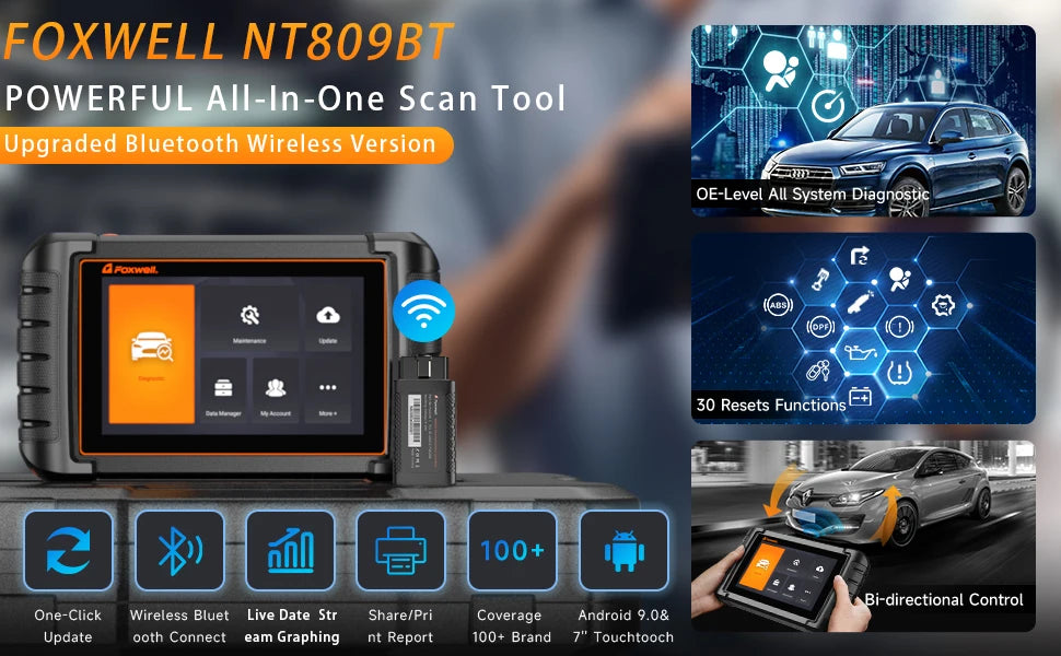 FOXWELL NT809 BT OBD2 Bluetooth All System Bi-Directional 30+ Reset Code Reader OBD2 Scanner Automotivo Car Diagnostic Tool