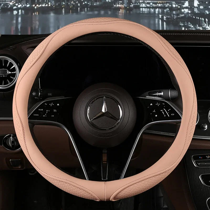 Color Name: GRAY - Car Anti-Slip Leather Steering Wheel Cover Universal Car Steering Wheel Protective Cover Fashion Style 38cm Sport Style Cool - Premium Interior Accessories from NoEnName_Null - Just $44.20! Shop now at Rapidvehicles