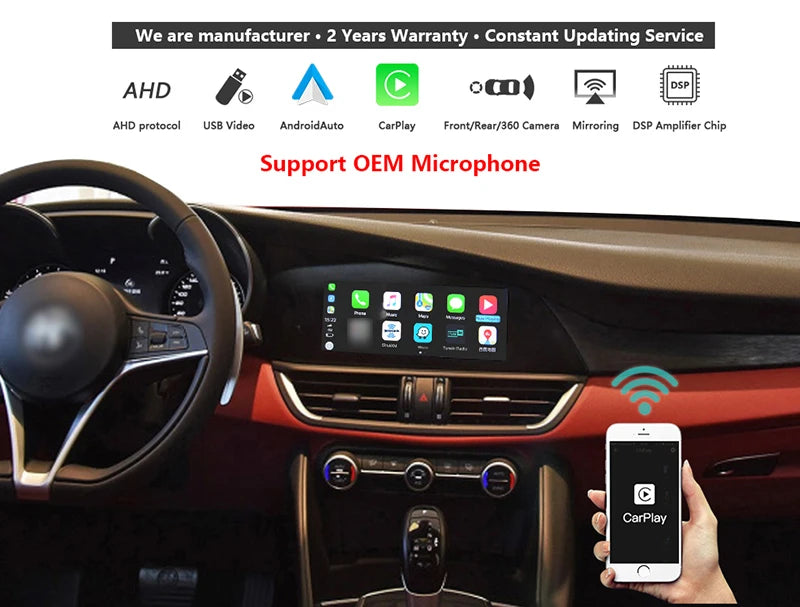 kSmart Auto Wireless CarPlay Android Auto for Alfa Romeo Stelvio & Giulia 16-19 Models Support OEM Microphone