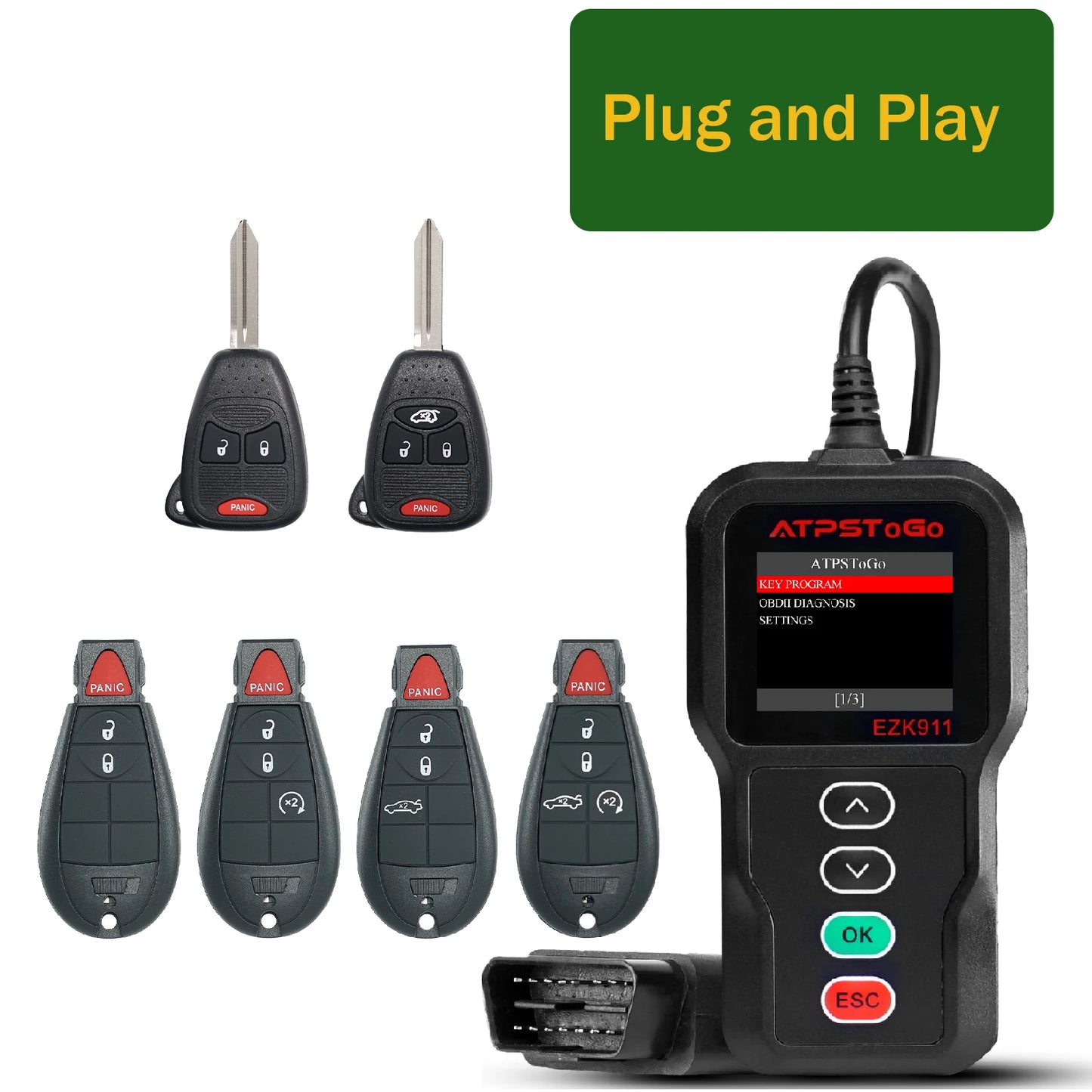 ATPSTOGO New Replacement Remote Key fob and Programmer tool For 2007-2017 Dodge Ram 1500 2500 3500 programming key fob GQ4-53T