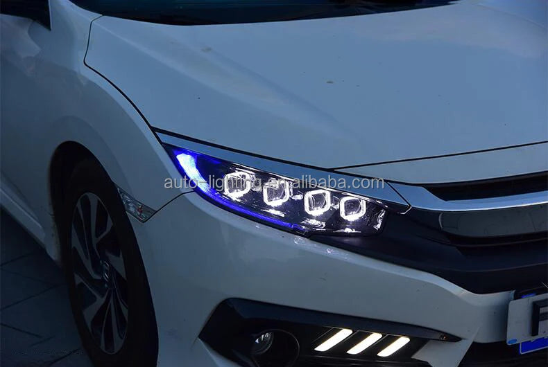 AKD-Car Styling Head Light Parts for CIVIC X G10 Bugatti Modified LED Lamps Headlights DRL Dual Projector Facelift