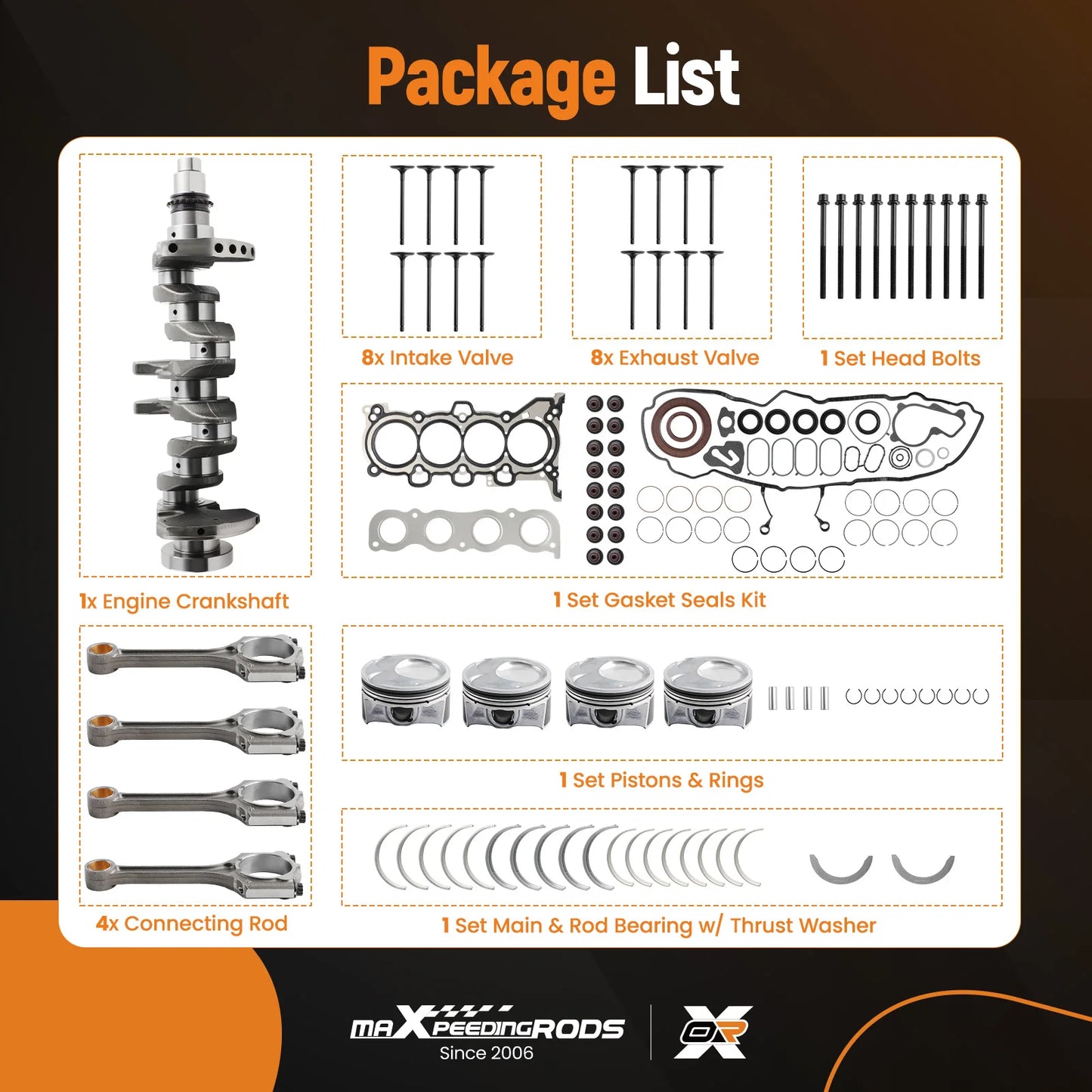 2.0L Engine Crankshaft Con Rods+Piston+Bearings+Gasket Kit For Hyundai Kia G4NC