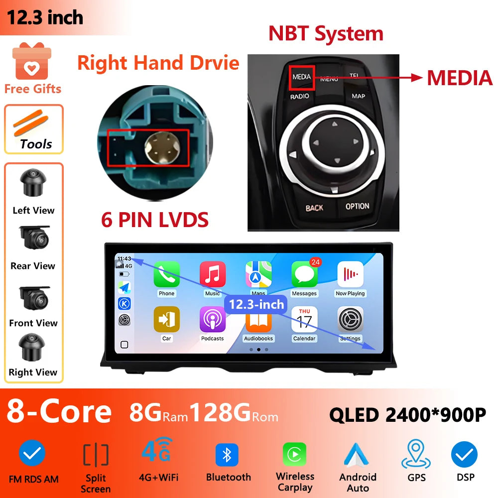 RHD For BMW 5 Series F10 F11 2011 - 2017 Android Wireless Carplay Radio Multimedia Player GPS WIFI DSP Stereo Screen Accessories