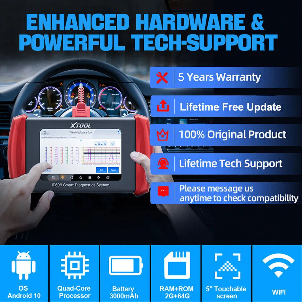 XTOOL Inplus IP608 Car Diagnostic Tools 30 +Service Functions OBD2 Scanner Auto VIN Scan Car Tools CANFD Lifetime Free Update