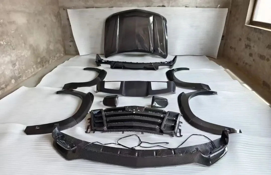 for Cadillac Escalade Upgrade  LD Style Carbon Fiber Wide Body Kit with New Front Lip Rear Diffuser Spoiler Hood Grill