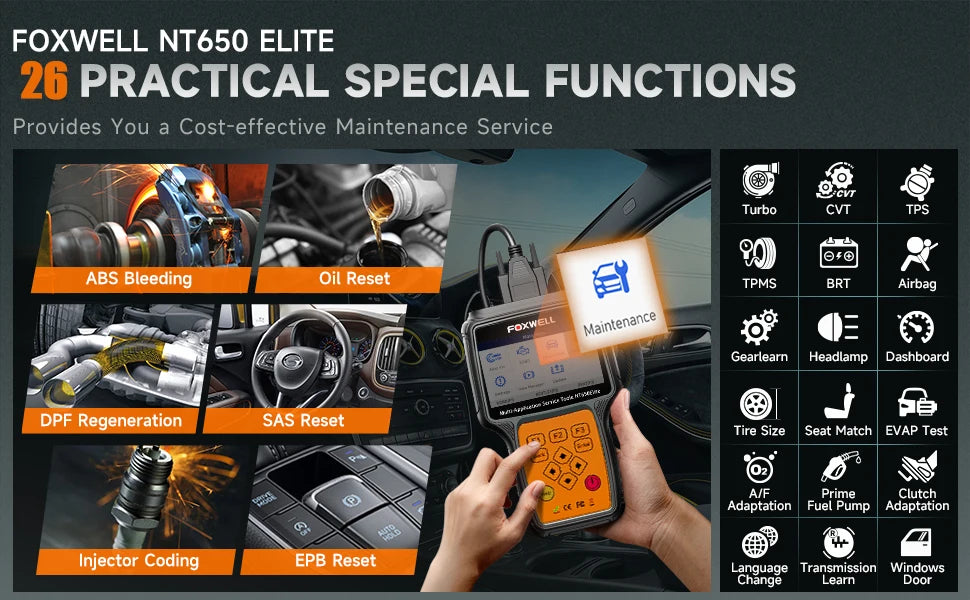 FOXWELL NT650 Elite OBD2 Scanner Diagnostic Tool ABS Airbag SAS EPB Oil A/F Reset Car Ananlyzer OBDII 3 System Automotive Tester