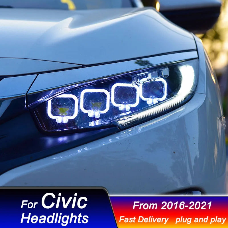 Car Led Headlights For Honda CIVIC 2016-2021 Bugatti style full LED Head Lamp daytime running DRL Head Lamp Front light Assembly