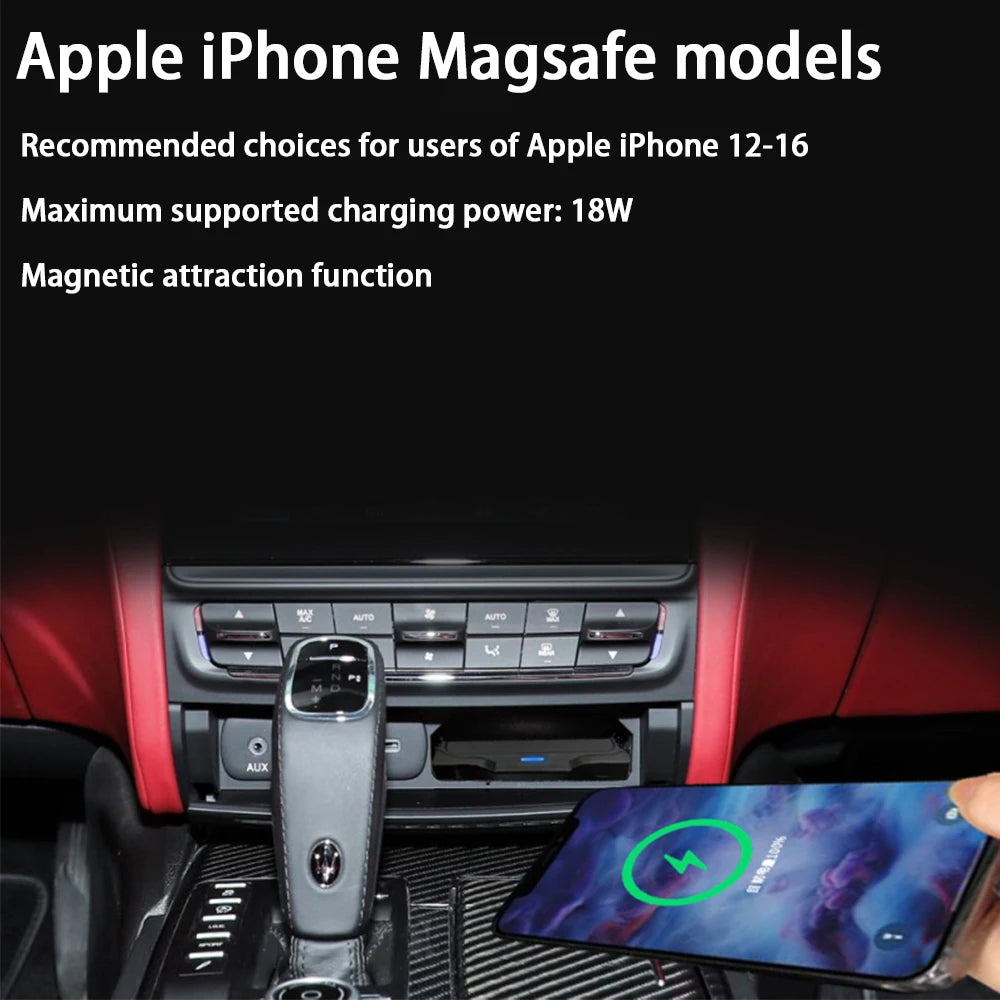 for Maserati Quattroporte M156 2014-2024 Center Console Storage Car Wireless Mobile Phone Charger QI 18W Magsafe Fast Charging