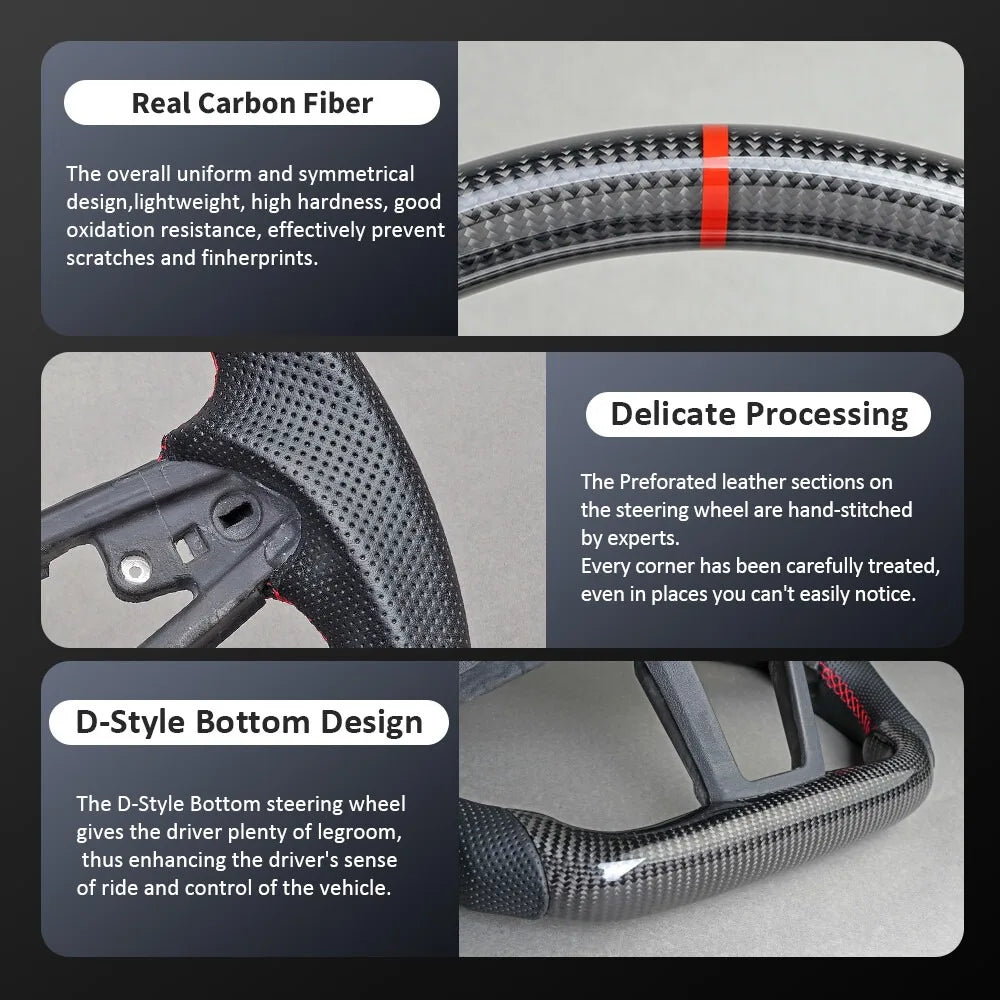 Real Carbon Fiber Steering Wheel For Dodge Charger Challenger Durango 2011-2014 Perforated Leather Red Stripe