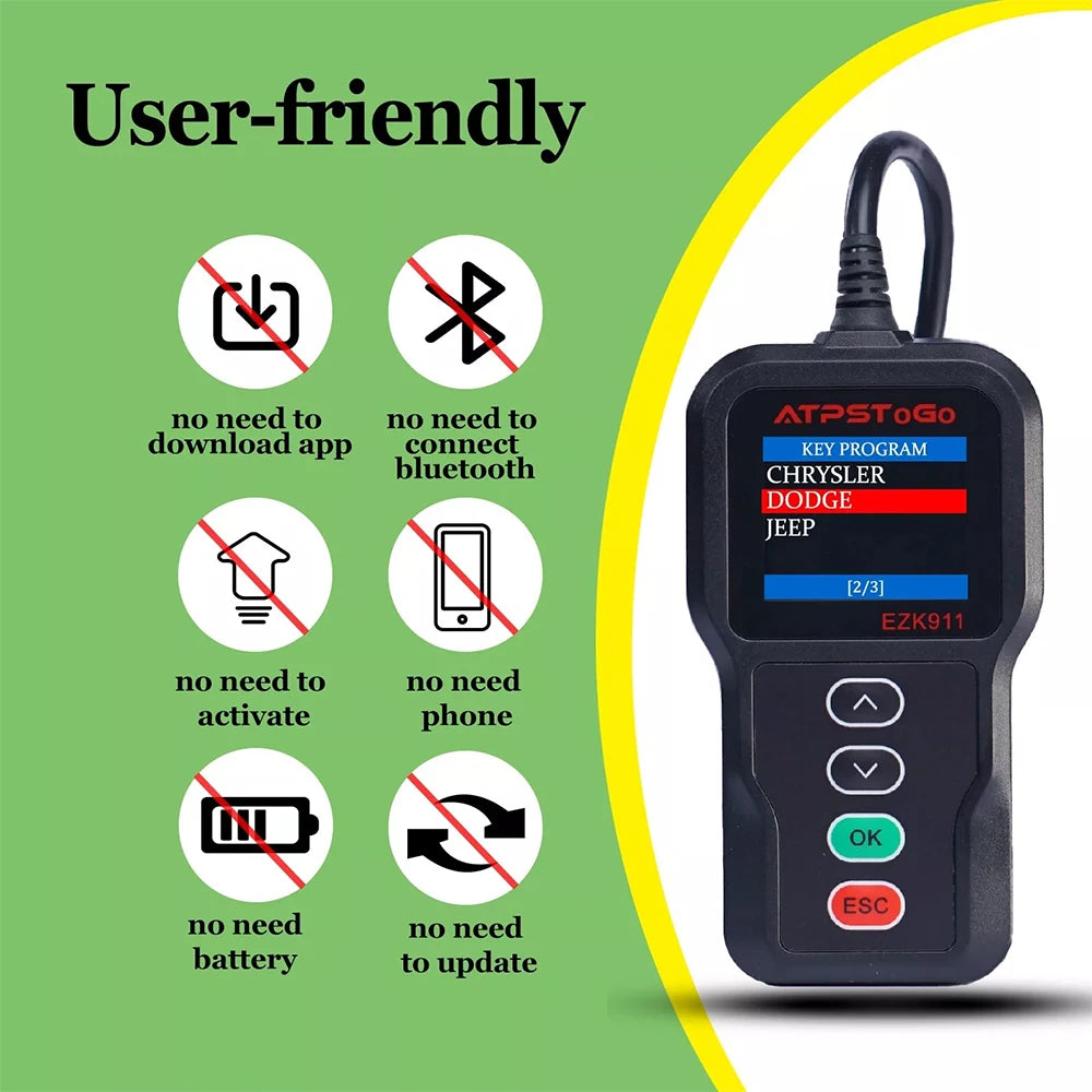 ATPSTOGO New Replacement Remote Key fob and Programmer tool For 2007-2017 Dodge Ram 1500 2500 3500 programming key fob GQ4-53T