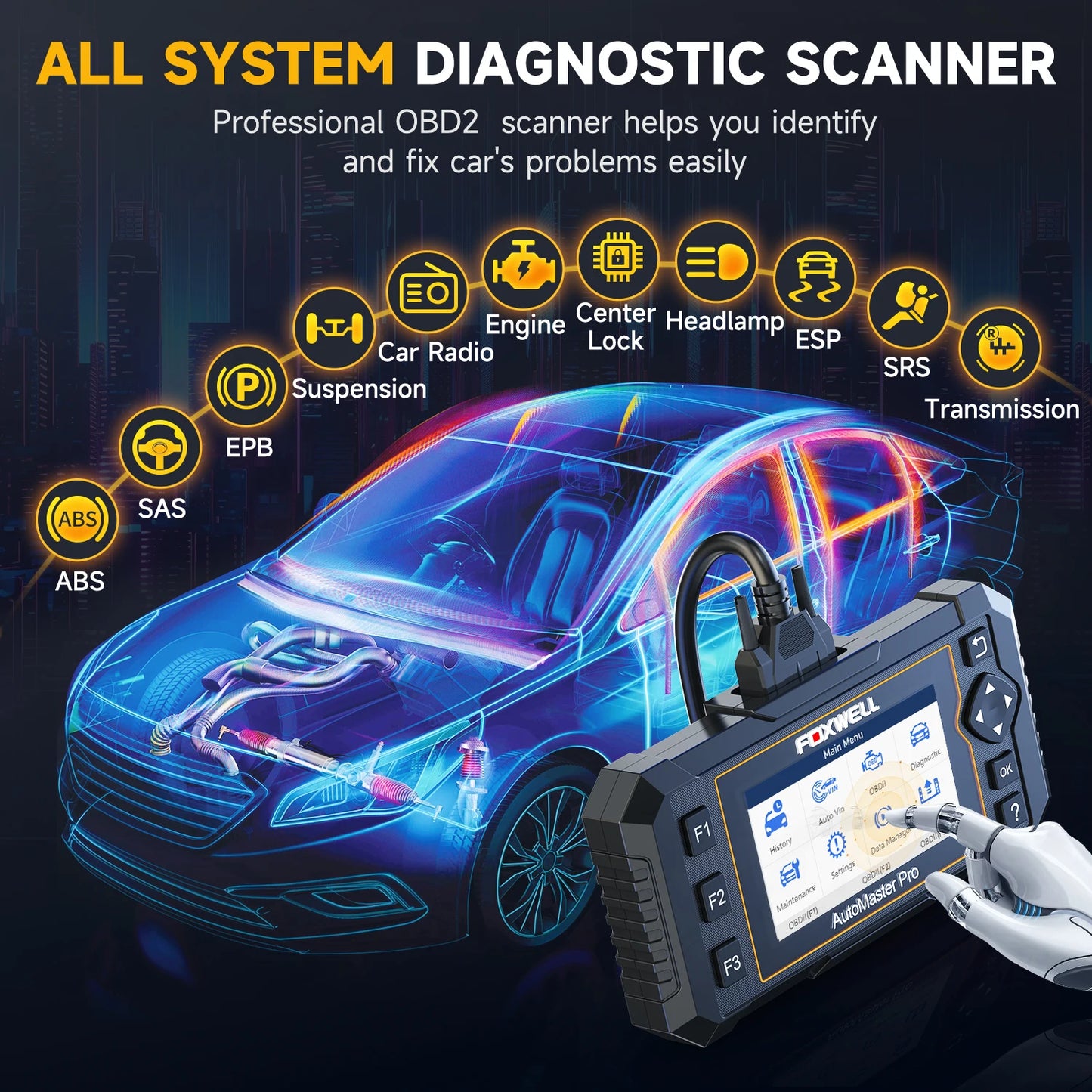 FOXWELL NT624 Elite OBD2 Scanner Car Diagnostic Scanner All Systems Code Reader SAS/Oil/EPB 8 Reset OBD2 Scanner Diagnostic Tool