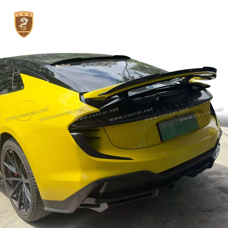 Abina Style Car Front Bumper Diffuser Rear High Spoiler Wing Splitter Canard Lip For Lotus Emeya Dry Carbon Fiber Side Skirts