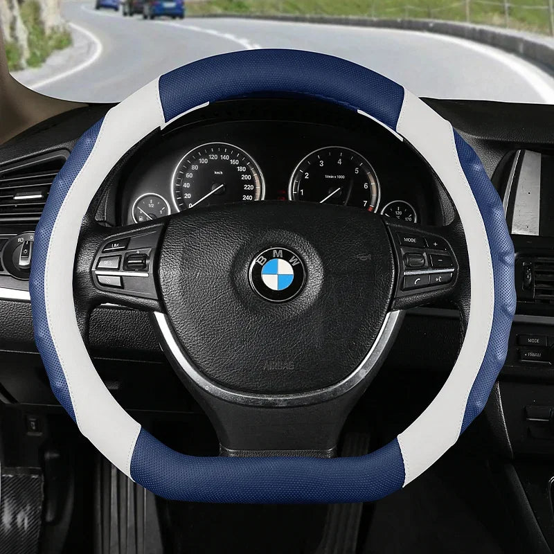 Color Name: WHITE - Car Anti-Slip Leather Steering Wheel Cover Universal Car Steering Wheel Protective Cover Fashion Style 38cm Sport Style O D type - Premium Interior Accessories from NoEnName_Null - Just $44.20! Shop now at Rapidvehicles