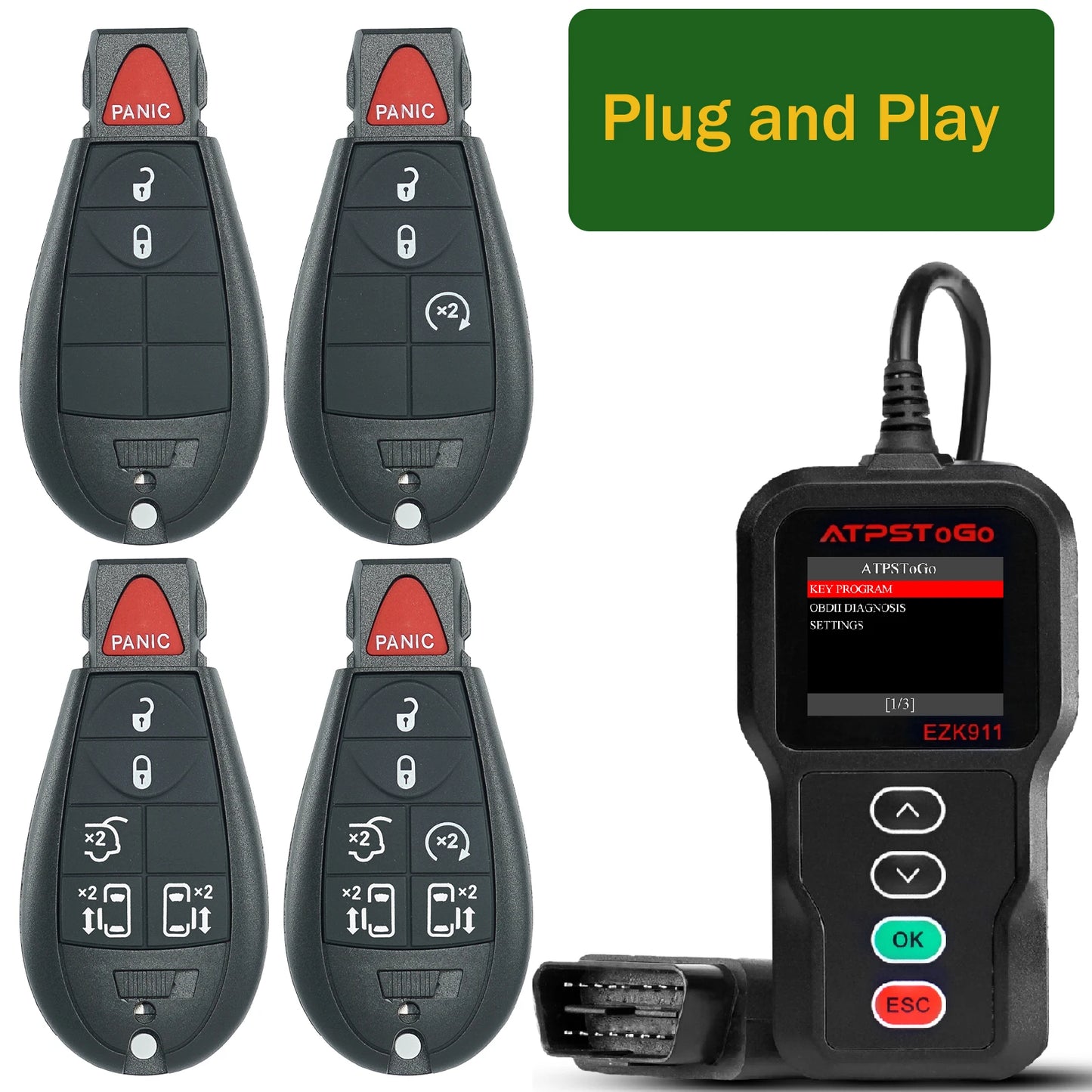 ATPSTOGO New Replacement Remote Key fob and Programmer tool For 2007-2017 Dodge Ram 1500 2500 3500 programming key fob GQ4-53T