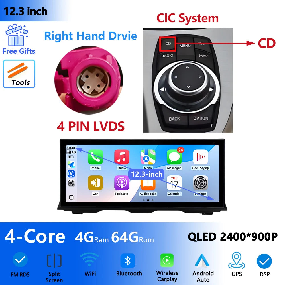 RHD For BMW 5 Series F10 F11 2011 - 2017 Android Wireless Carplay Radio Multimedia Player GPS WIFI DSP Stereo Screen Accessories