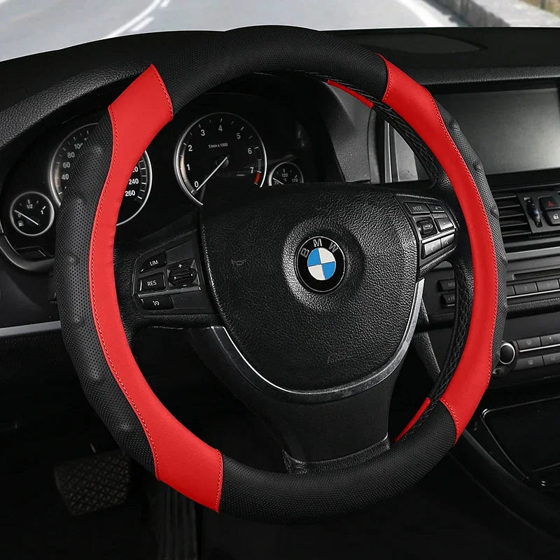 Color Name: Red - Car Anti-Slip Leather Steering Wheel Cover Universal Car Steering Wheel Protective Cover Fashion Style 38cm Sport Style O D type - Premium Interior Accessories from NoEnName_Null - Just $44.20! Shop now at Rapidvehicles