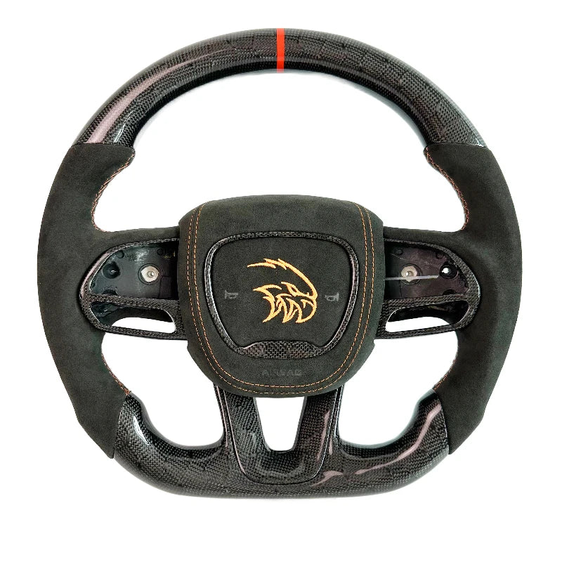 Carbon Bos Carbon Fiber Steering Wheel Perforated Leather for Dodge Challenger Charger SRT HELLCAT Steering Wheel DIY Color New